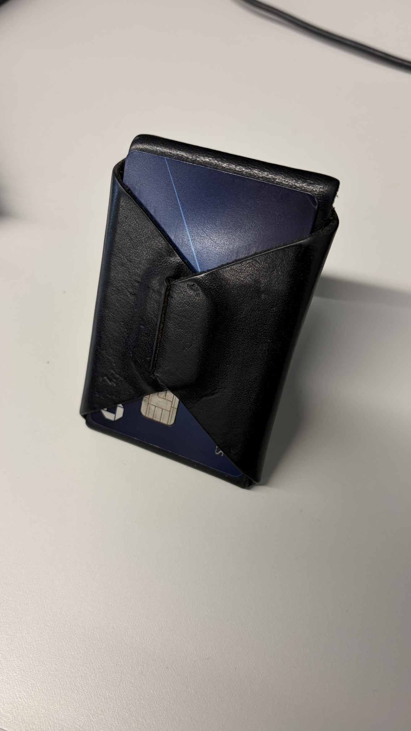 Wallet standing upright showing card access